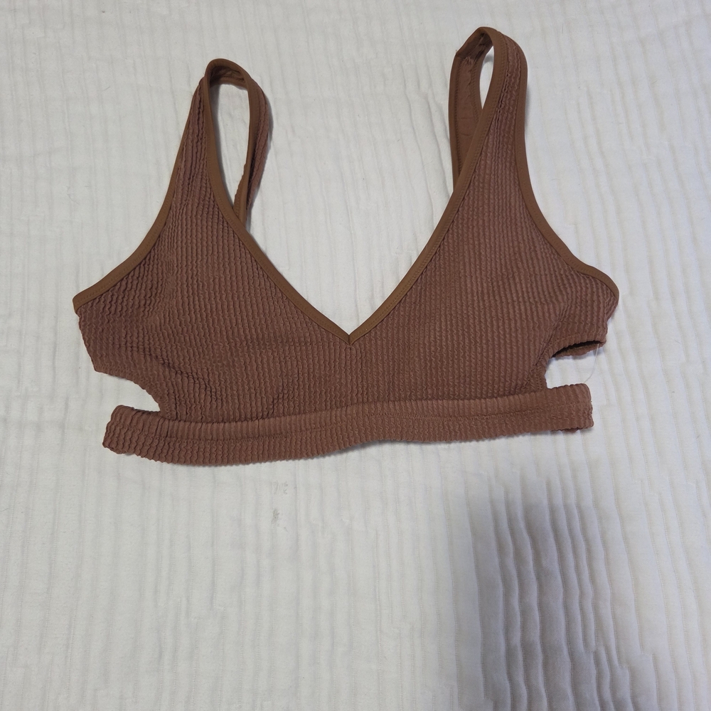 aerie Brown Ribbed V-Neck Bikini Top